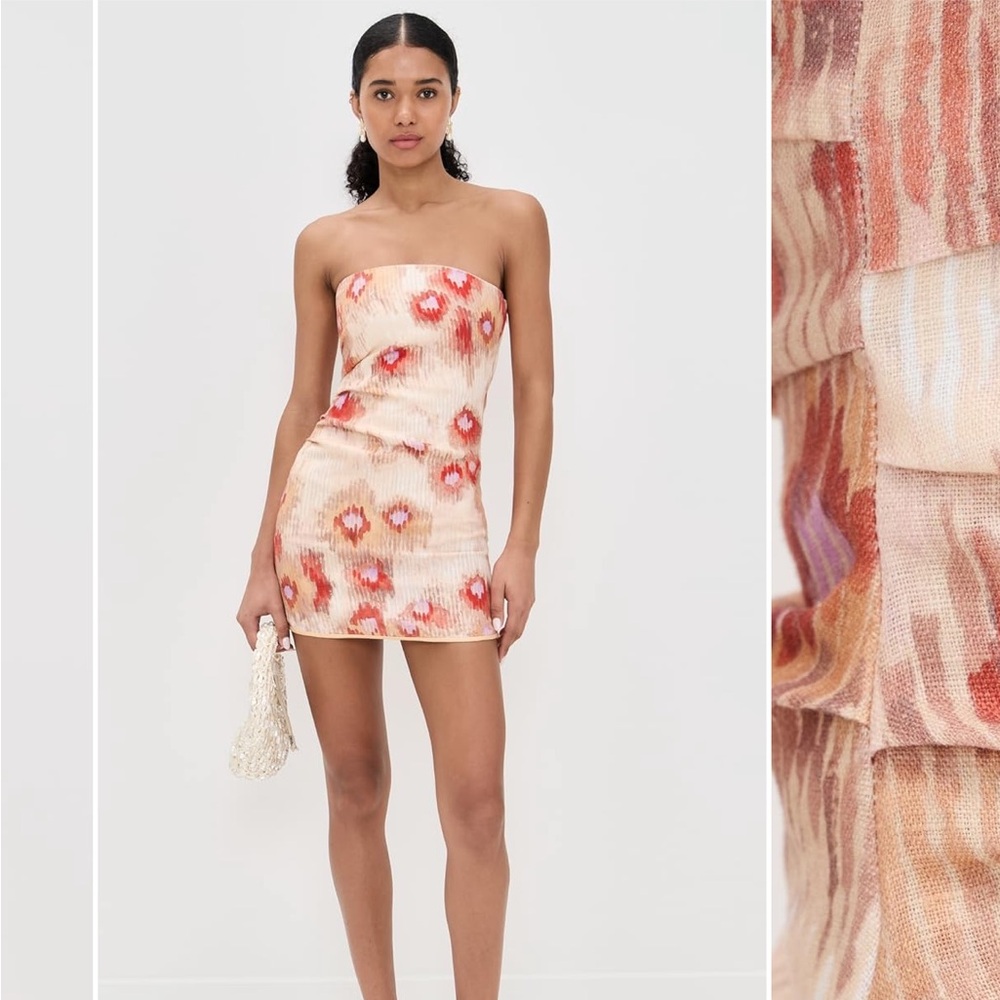 SIR the label Strapless Peach and Coral Floral Mini Dress